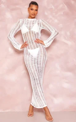 Cream Tassel Knit Open Back Maxi Dress