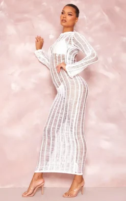 Cream Tassel Knit Open Back Maxi Dress