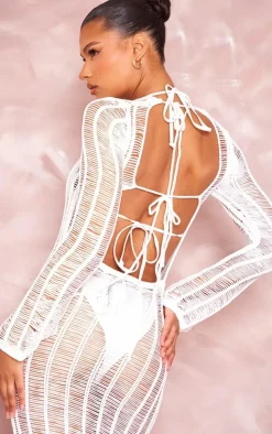 Cream Tassel Knit Open Back Maxi Dress