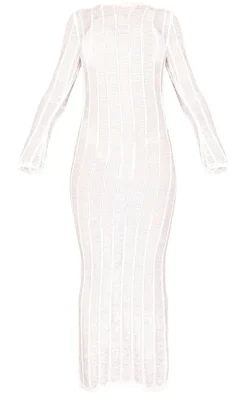 Cream Tassel Knit Open Back Maxi Dress