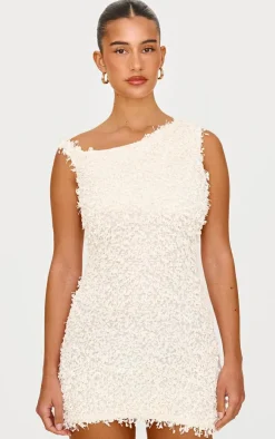 Cream Textured Asymmetric Mini Dress