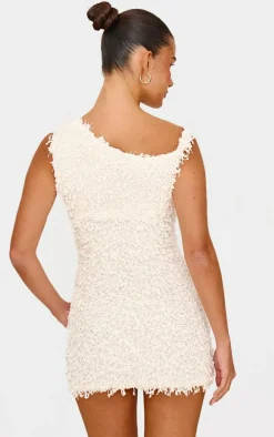 Cream Textured Asymmetric Mini Dress