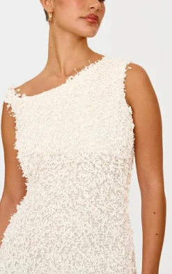 Cream Textured Asymmetric Mini Dress