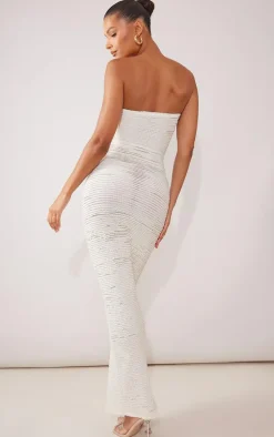 Cream Textured Bandeau Twist Cut Out Maxi Dress