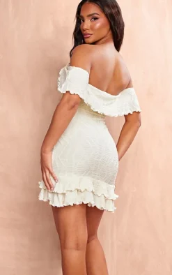 Cream Textured Bardot Tiered Shift Dress