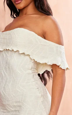 Cream Textured Bardot Tiered Shift Dress