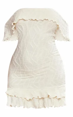 Cream Textured Bardot Tiered Shift Dress