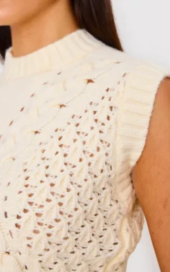 Cream Textured Cable Knit Sweater Vest