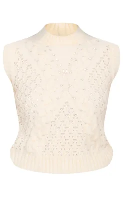 Cream Textured Cable Knit Sweater Vest