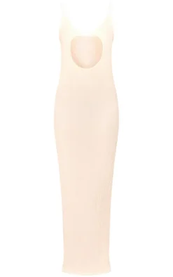 Cream Textured Cut Out Detail Strappy Midi Dress