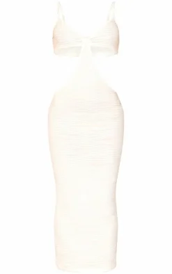 Cream Textured Cut Out Knot Detail Strappy Midaxi Dress