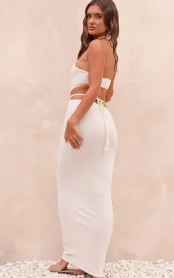 Cream Textured Cut Out Ring Detail Maxi Dress