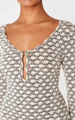 Cream Textured Gold Trim Detail Shift Dress