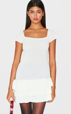 Cream Textured Knit Rara Mini Dress