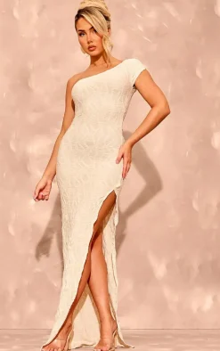 Cream Textured One Shoulder Maxi Dress
