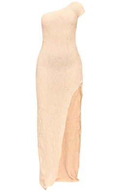 Cream Textured One Shoulder Maxi Dress