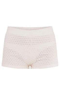 Cream Textured Rib Hot Pants