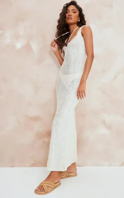 Cream Textured Scoop Neck Maxi Dress