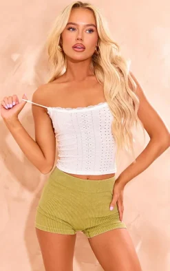 Cream Textured Stretch Lace Trim Bow Strap Cami