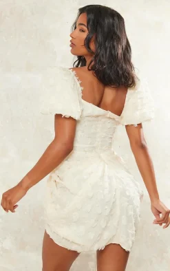 Cream Textured Underwired Plunge Drape Bodycon Dress