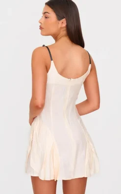 Cream Textured Woven Buckle Detail Shift Dress