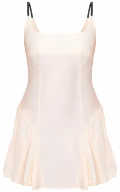 Cream Textured Woven Buckle Detail Shift Dress