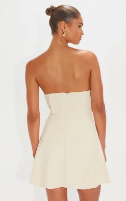 Cream Textured Woven Cup Detail Shift Dress