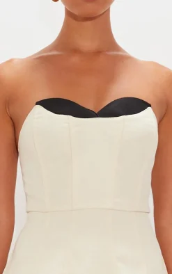 Cream Textured Woven Cup Detail Shift Dress