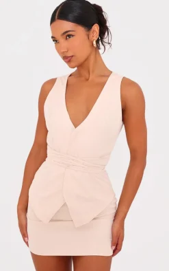 Cream Tie Wrap Waist Vest Mini Dress