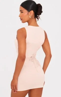 Cream Tie Wrap Waist Vest Mini Dress
