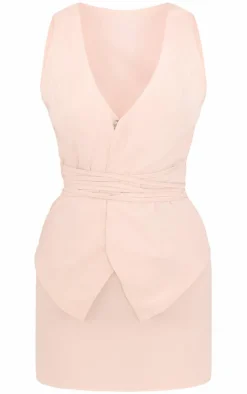 Cream Tie Wrap Waist Vest Mini Dress