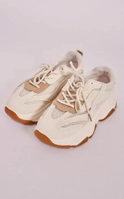 Cream Tonal Mesh Contrast Ultra Chunky Sole Sneakers