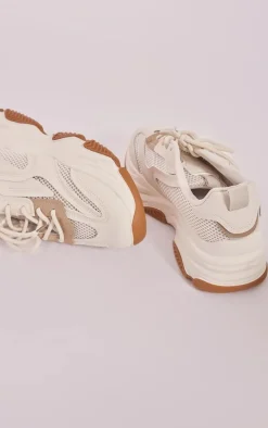 Cream Tonal Mesh Contrast Ultra Chunky Sole Sneakers