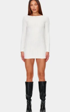 Cream Towel Boat Neck Bodycon Dress