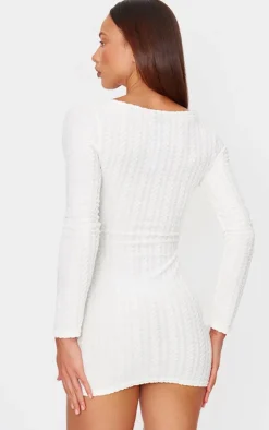 Cream Towel Boat Neck Bodycon Dress