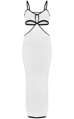 Cream Towel Knit Contrast Binding Cut Out Maxi Dress