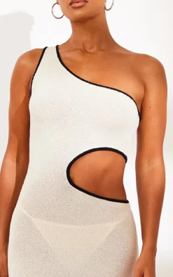 Cream Towel Knit Cut Out One Sleeve Midaxi Dress