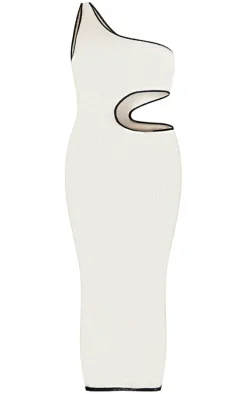 Cream Towel Knit Cut Out One Sleeve Midaxi Dress