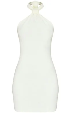 Cream Towelling Knot Halterneck Bodycon Dress