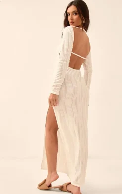 Cream Towelling Scoop Back Maxi Dress