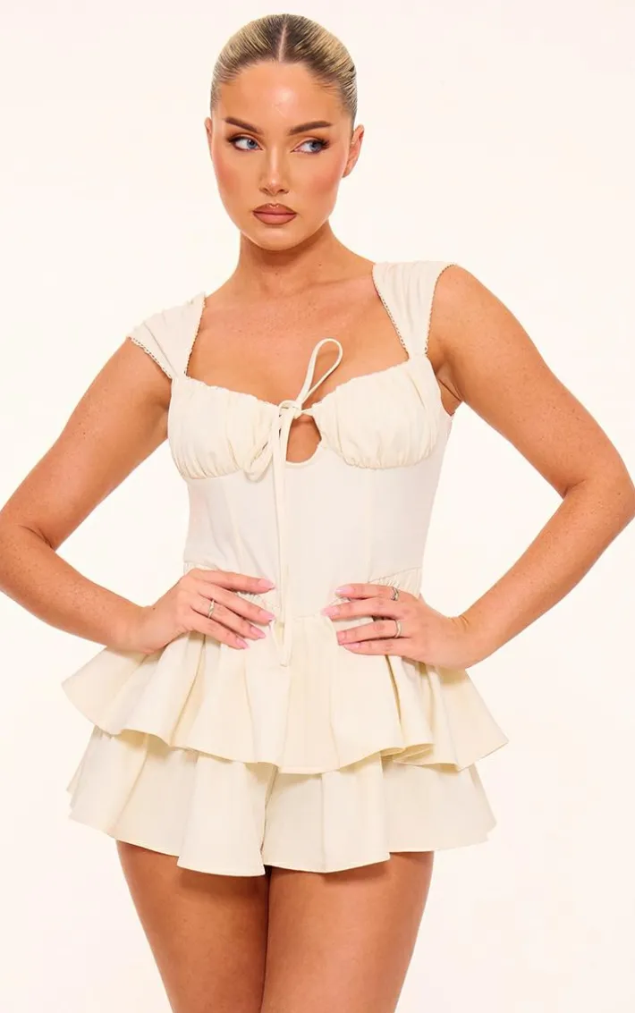 Cream Twill Tie Front Corset Rara Romper