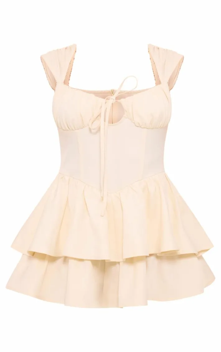 Cream Twill Tie Front Corset Rara Romper