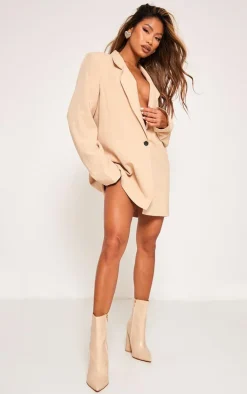 Cream Wide Fit PU Croc Point Toe Round Block Heeled Ankle Boots