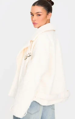 Cream Wool Look Aviator Jacket