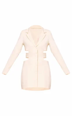 Cream Woven Cut Out Tie Back Blazer Dress