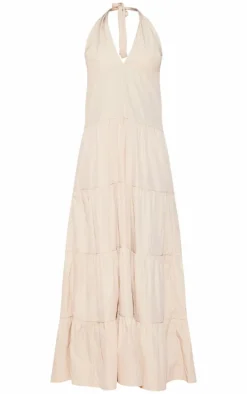 Cream Woven Tie Halterneck Tiered Maxi Dress