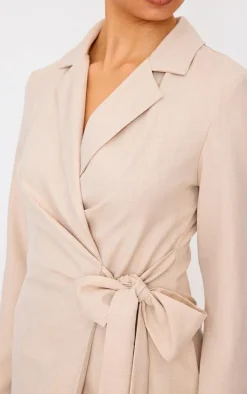 Cream Woven Tie Wrap Blazer Dress