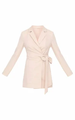 Cream Woven Tie Wrap Blazer Dress