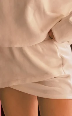 Cream Wrap Over Sweat Mini Skirt