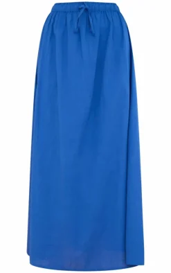 Dark Blue Linen Look Drawstring Waist Maxi Skirt